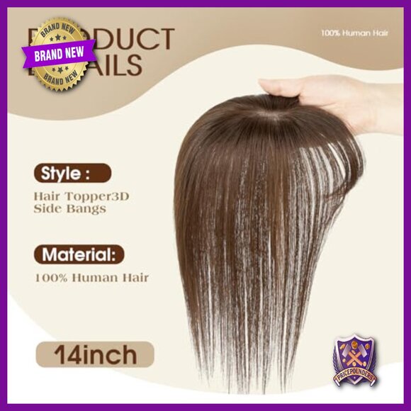 Real Human Hair Topper with Bangs for Thinning Hair, 14in Clip-in main image 4
